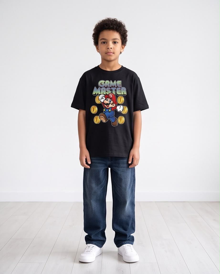 Camiseta Super Mario Game Master Monedas Negra Niño - Niños Oversize