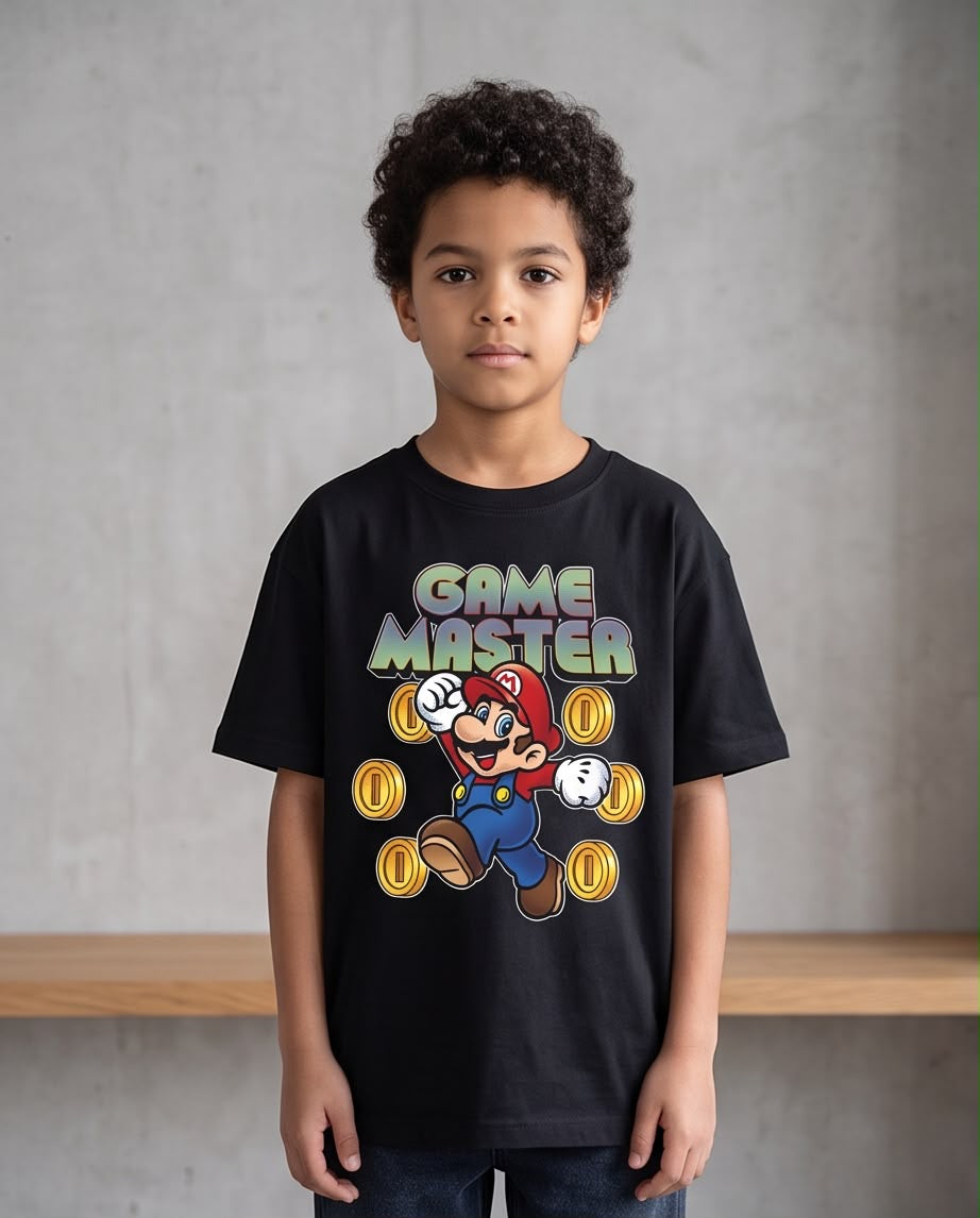 Camiseta Super Mario Game Master Monedas Negra Niño - Niños Oversize