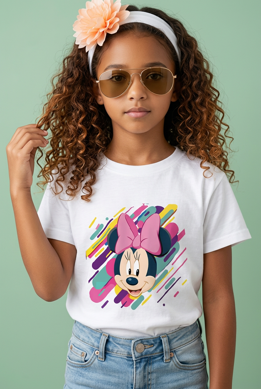 Camiseta Minnie Mouse Splash Colores Blanca Niña - Manga Corta Algodón Infantil
