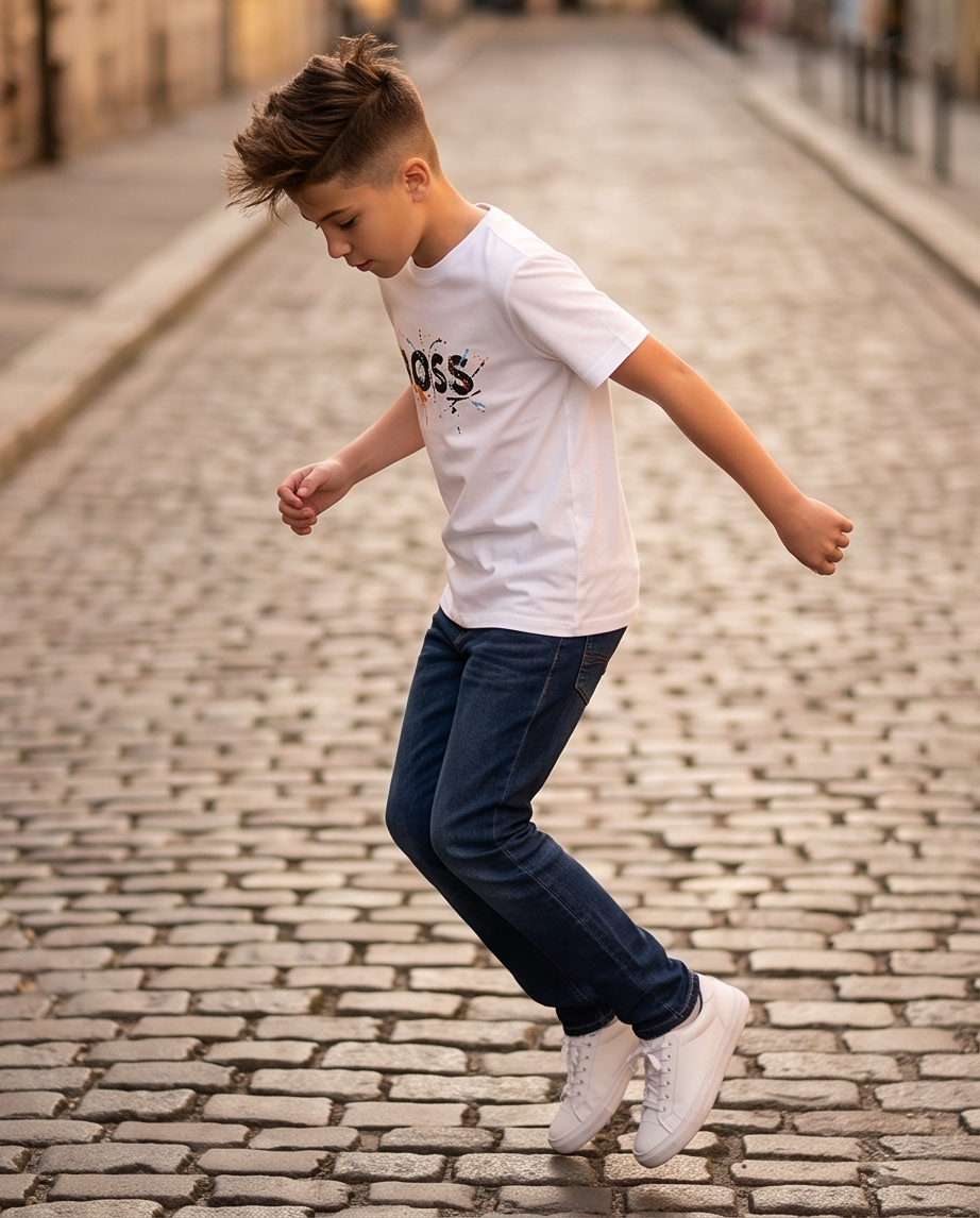 Camiseta Hugo Boss Logo Splash Pintura Blanca Niño - Niños Oversize