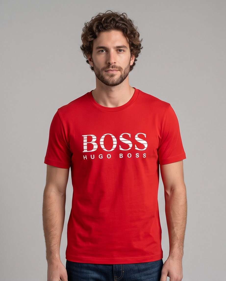 Camiseta Roja Hugo Boss Logo Blanco – Regular Fit Hombre