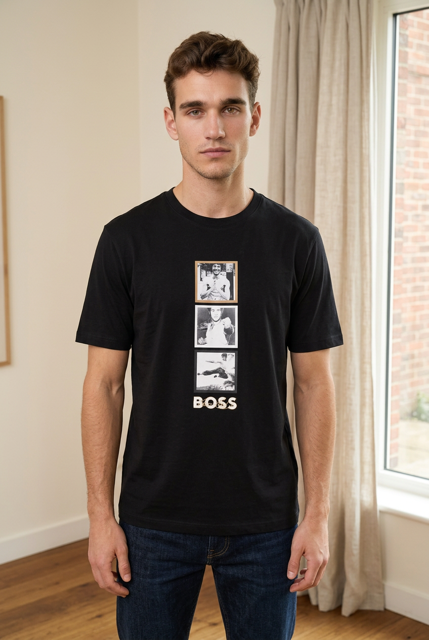 Camiseta Hugo Boss Tira Fotografica Polaroid Negra Hombre - Manga Corta Algodón