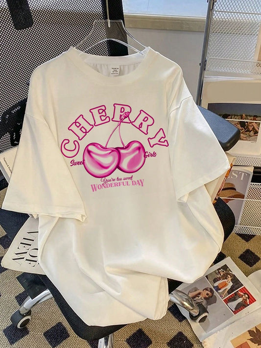 CAMISETA LARGA MUJER -CHERRY ROSADA