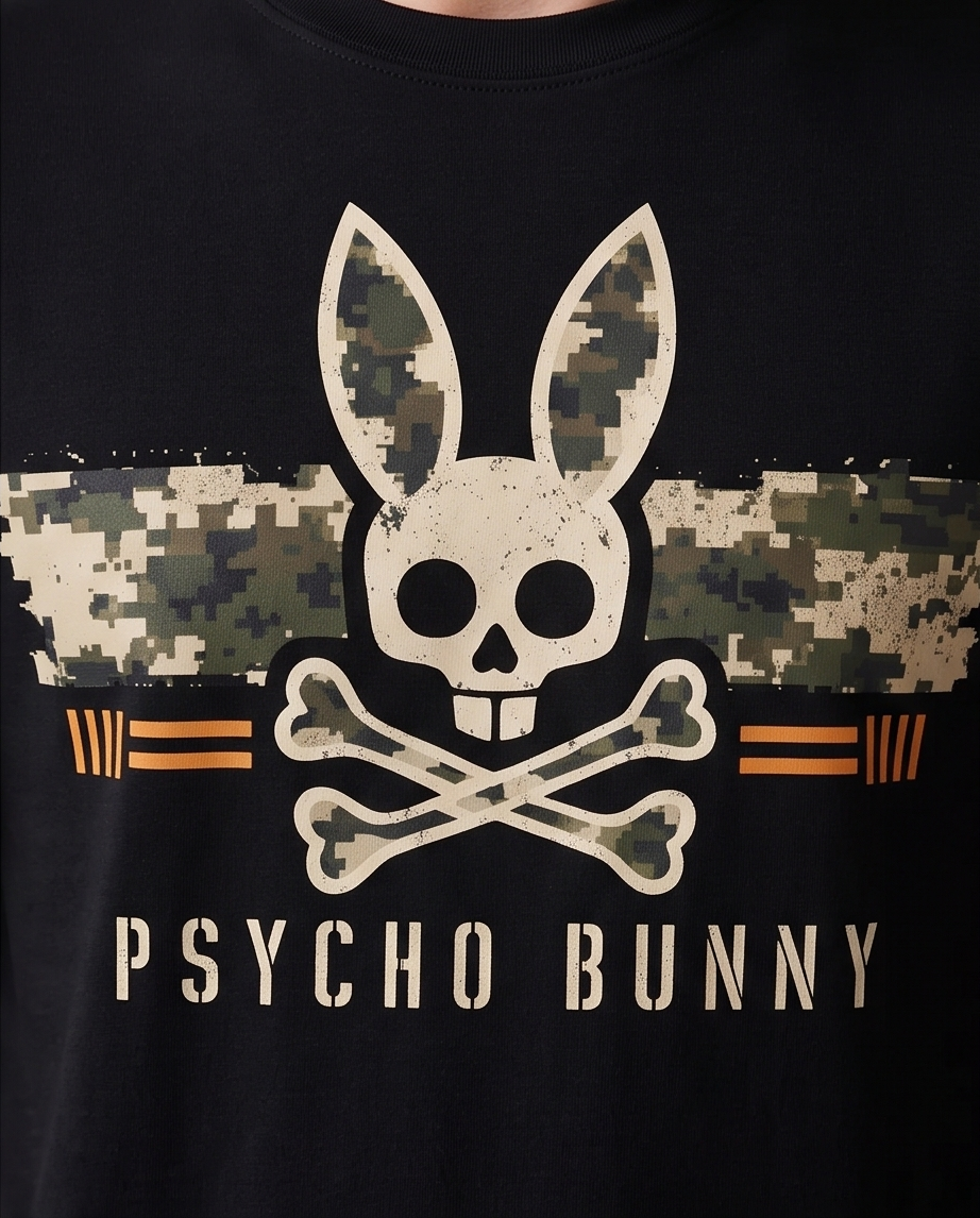 Camiseta Hombre Psycho Bunny Camuflada negra Regular Fit