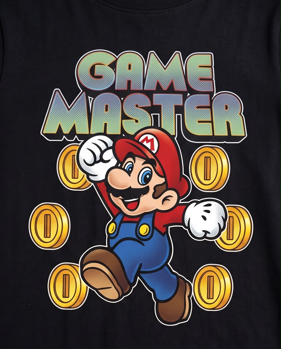 Camiseta Super Mario Game Master Monedas Negra Niño - Niños Oversize