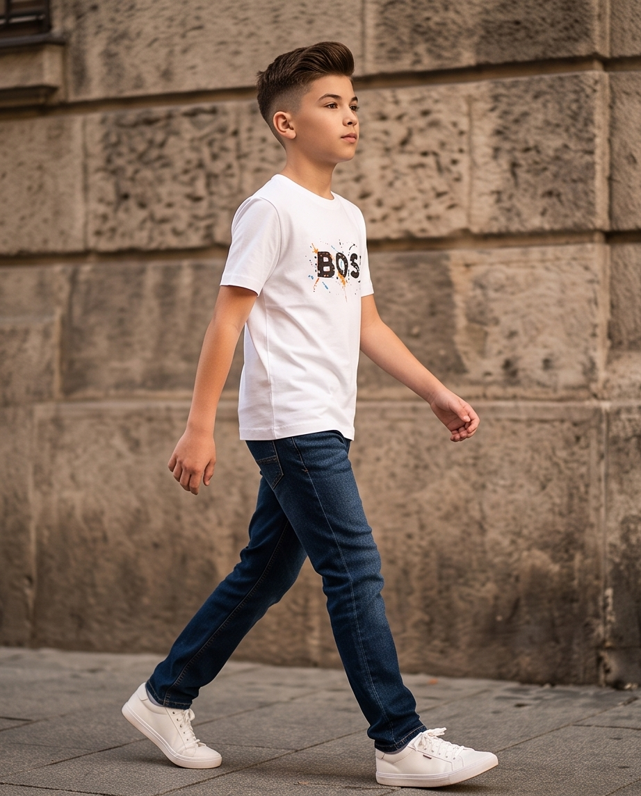 Camiseta Hugo Boss Logo Splash Pintura Blanca Niño - Niños Oversize