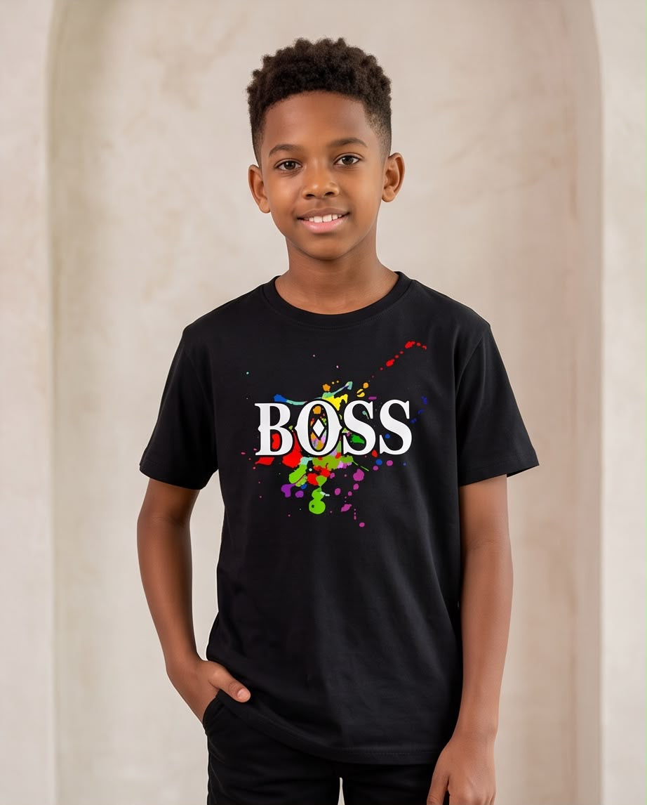 Camiseta Hugo Boss Logo Splash Multicolor Negra Niño - Niños Oversize