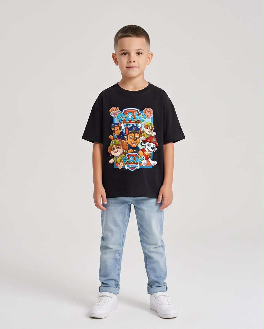 Camiseta Paw Patrol Equipo Completo Negra Niño - Niños Oversize