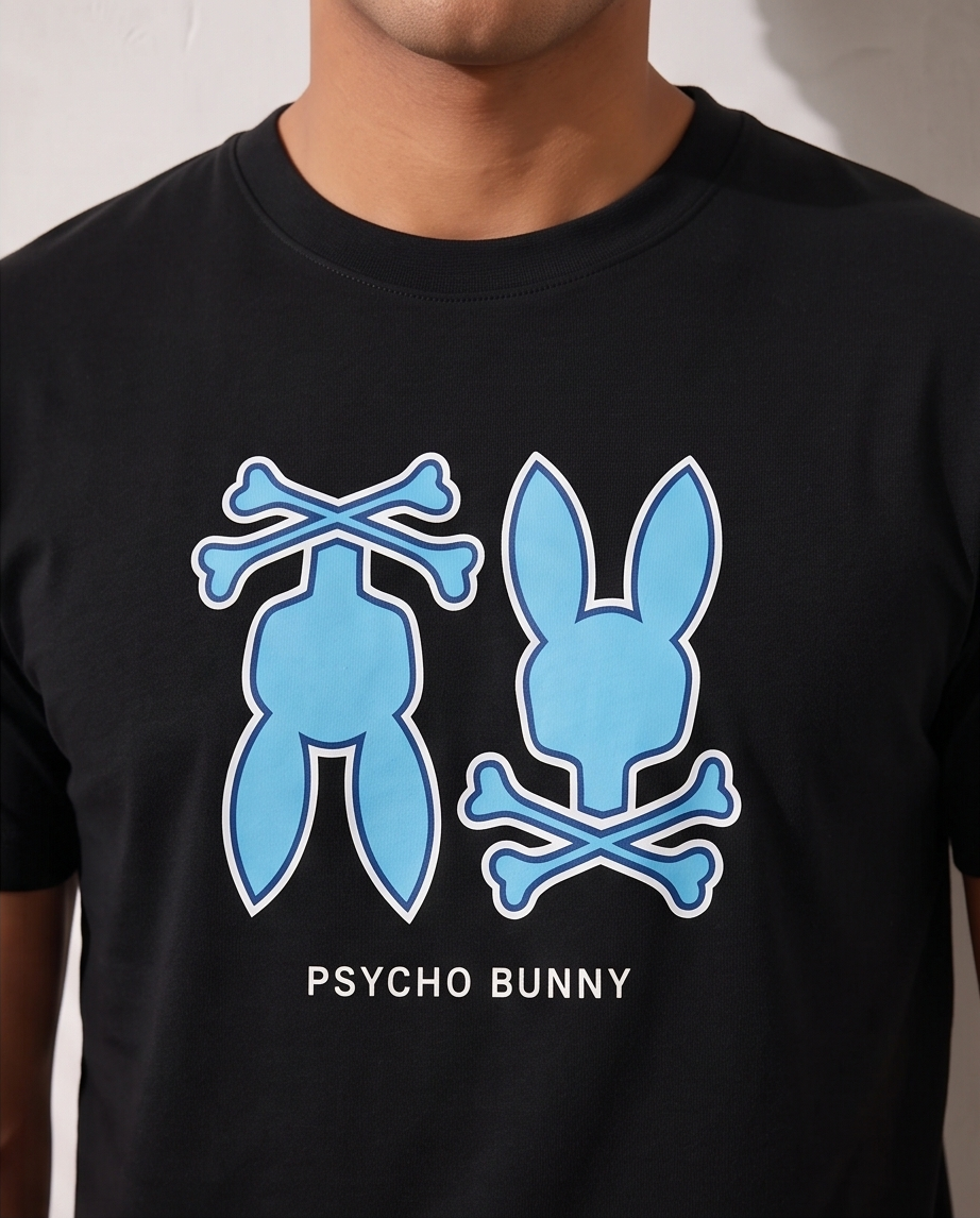 Camiseta Hombre Psycho Bunny Doble Conejo Negra Regular Fit