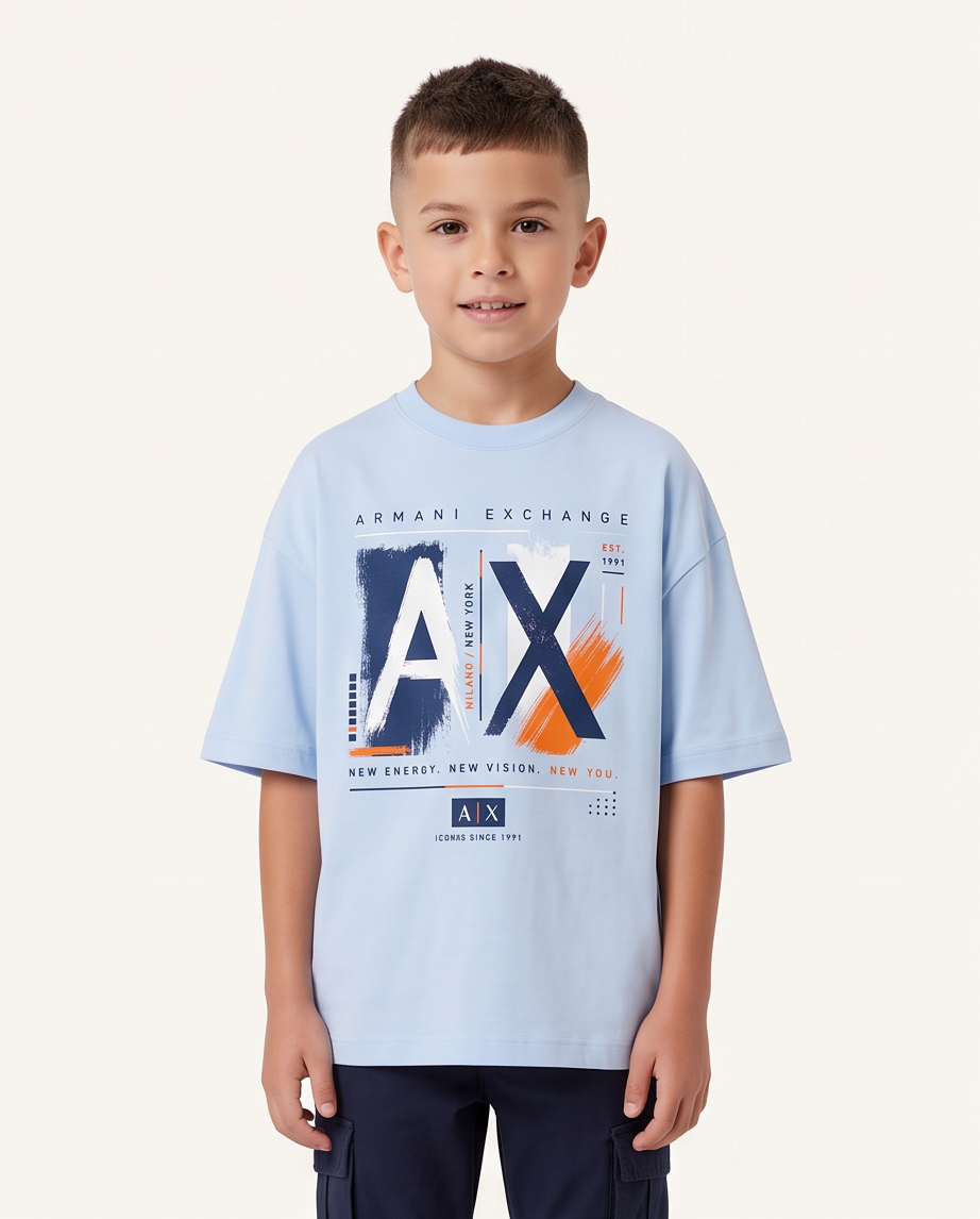 Camiseta Armani Exchange Niños AX Milano New York EST 1991 Be Iconic Azul Cielo