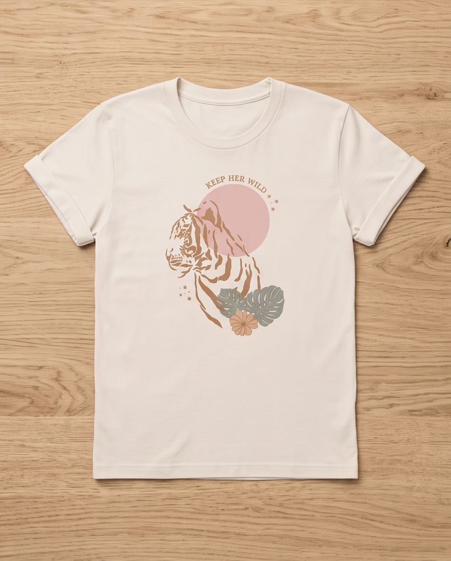 Camiseta mujer vainilla Keep Her Wild tigre luna rosa