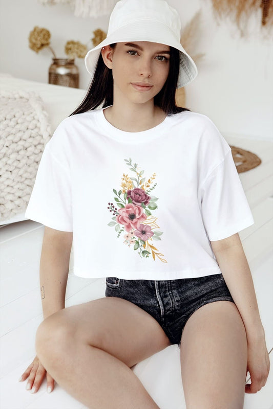 CAMISETA CORTA MUJER -
 FLORES