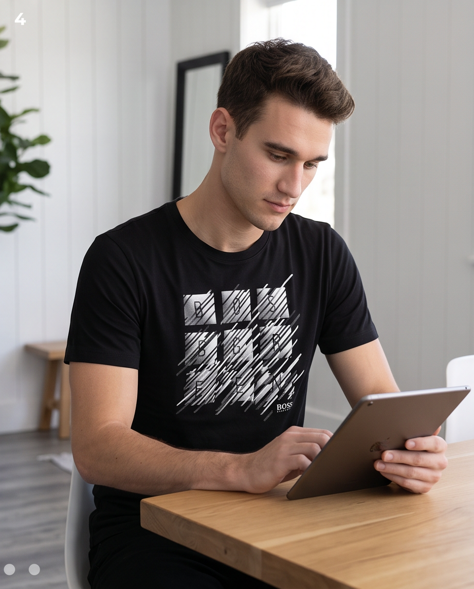 Camiseta Hugo Boss Grafico Trazos Diagonales Negra Hombre - Manga Corta Algodón