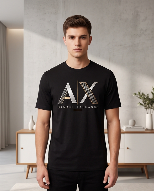 Camiseta Hombre Armani Exchange A|X Líneas Negra Regular Fit