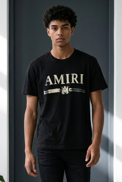 Camiseta Amiri Logo Bar Beige Negra Hombre - Manga Corta Algodón