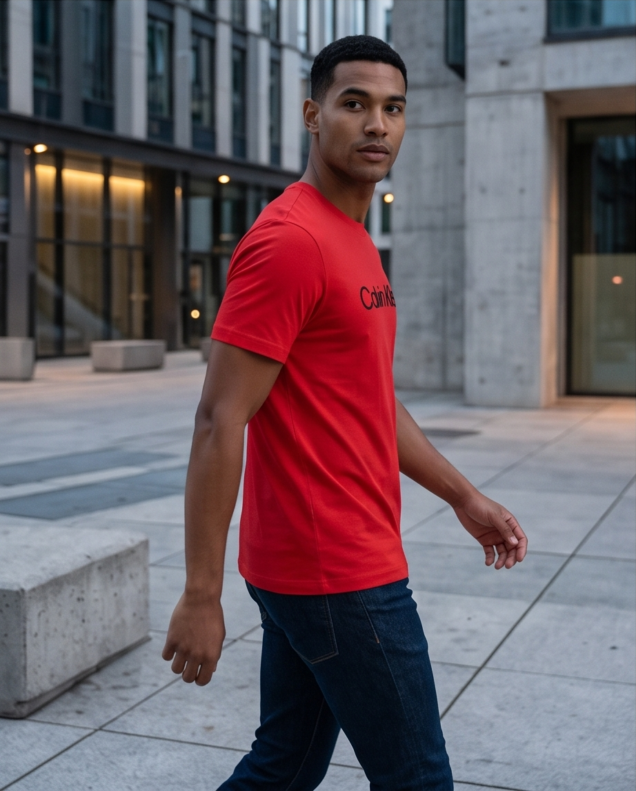 Camiseta Roja Calvin Klein Logo Negro – Regular Fit Hombre