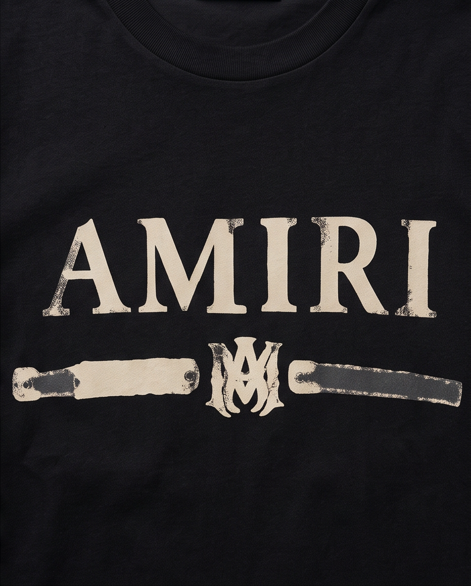 Camiseta Amiri Logo Bar Beige Negra Hombre - Manga Corta Algodón