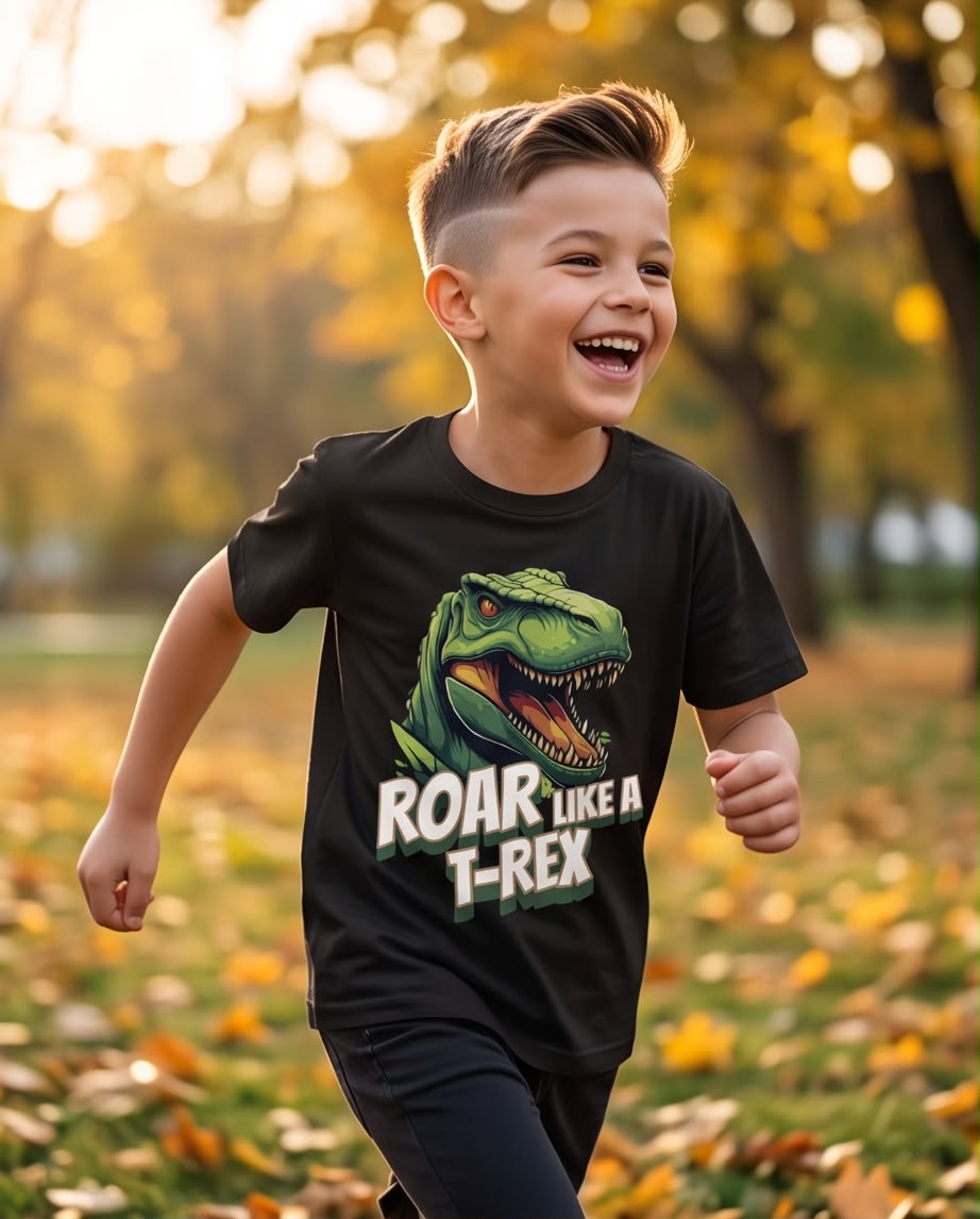 Camiseta Dinosaurio T-Rex Roar Like A T-Rex Negra - Niños Oversize