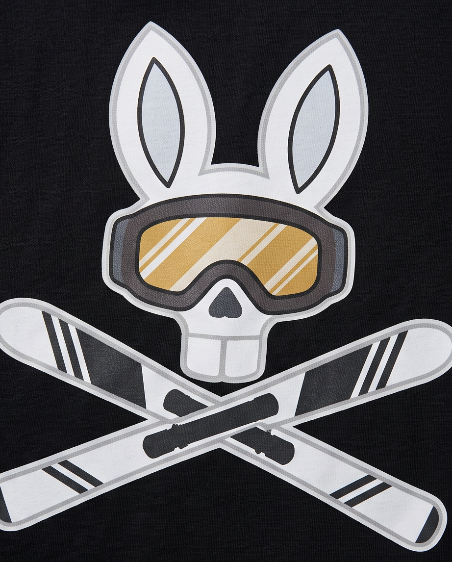 Camiseta Psycho Bunny Logo Ski Aventura Negra Hombre - Manga Corta Algodón