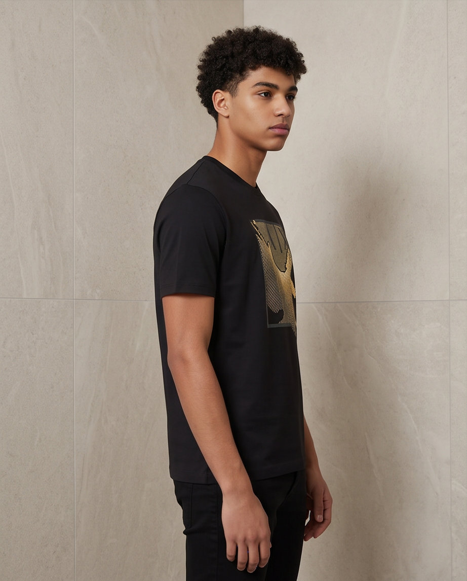 Camiseta Armani Exchange Logo AX Aguila Dorada Negra Hombre - Manga Corta Algodón