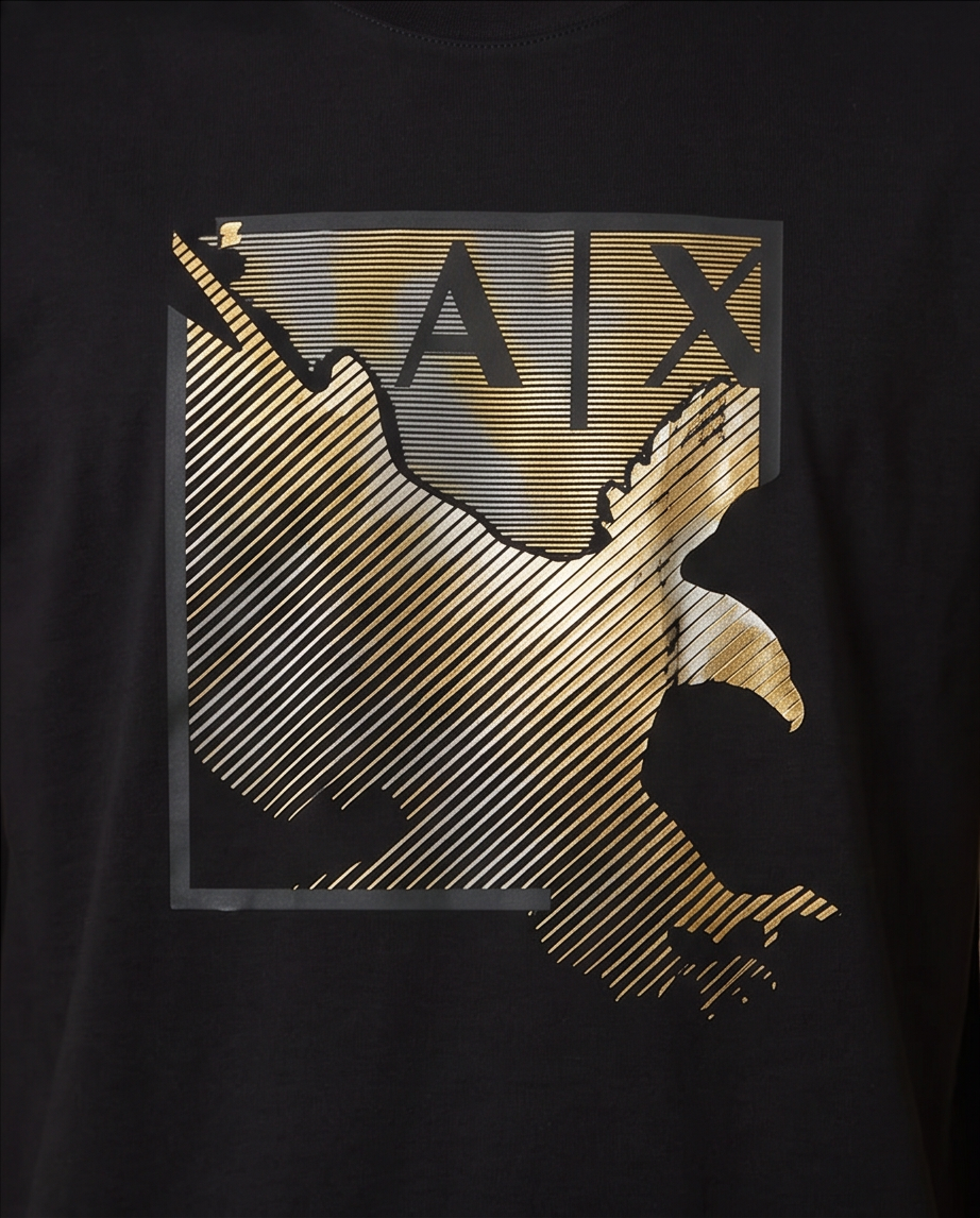 Camiseta Armani Exchange Logo AX Aguila Dorada Negra Hombre - Manga Corta Algodón