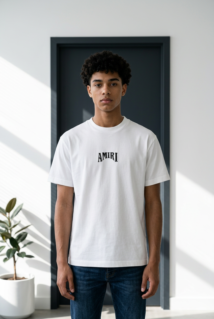Camiseta Amiri Logo Minimalista Centro Blanca Hombre - Manga Corta Algodón