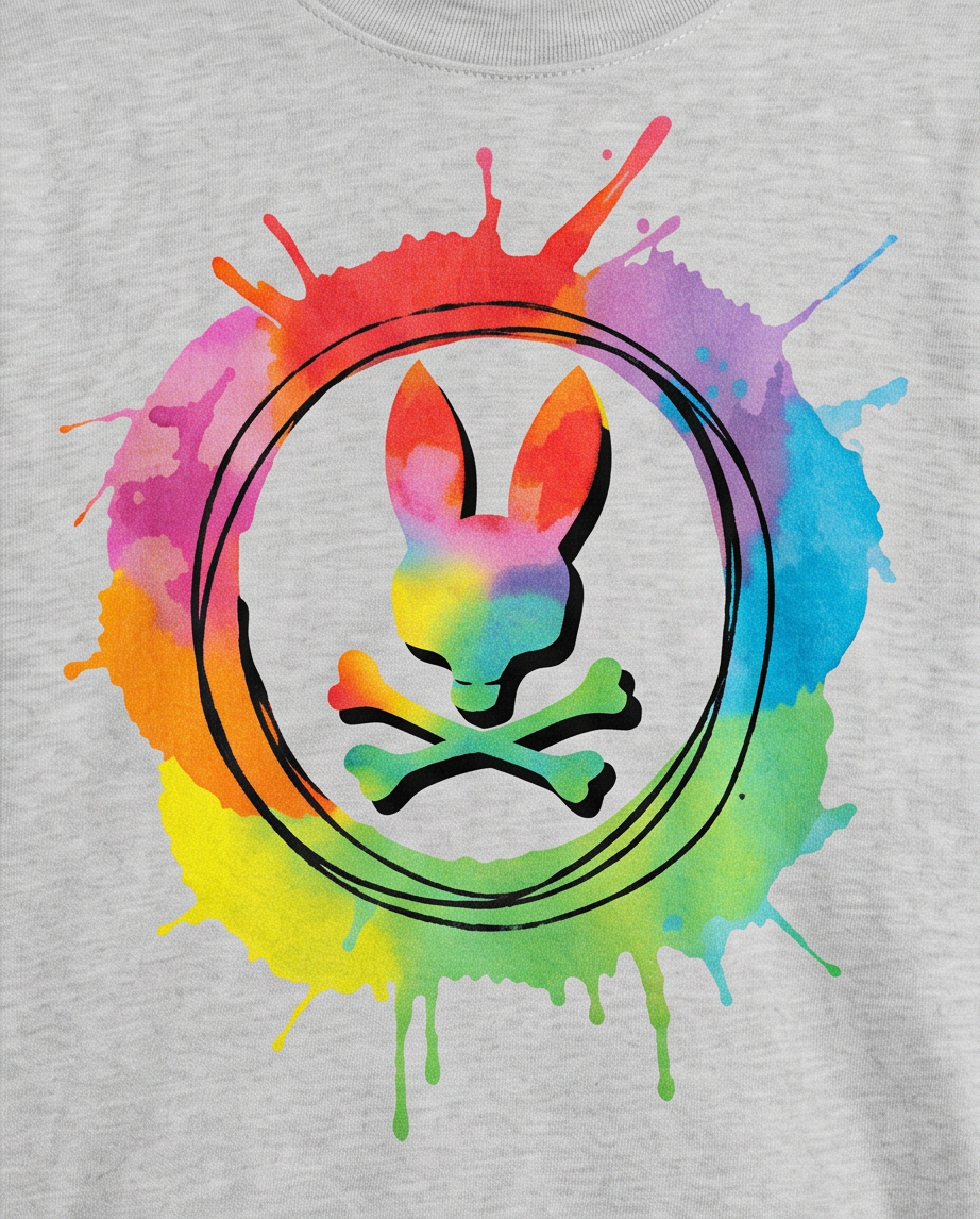Camiseta Psycho Bunny Rainbow Splash Oversize Niños Verde Seco - Detalle estampado