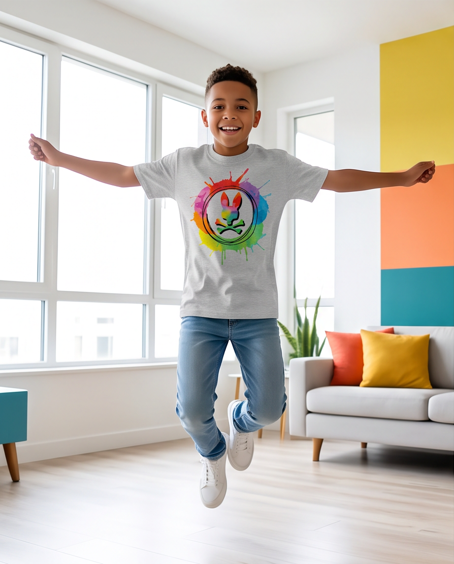 Camiseta Psycho Bunny Rainbow Splash Oversize Niños Verde Seco - Lifestyle salto interior