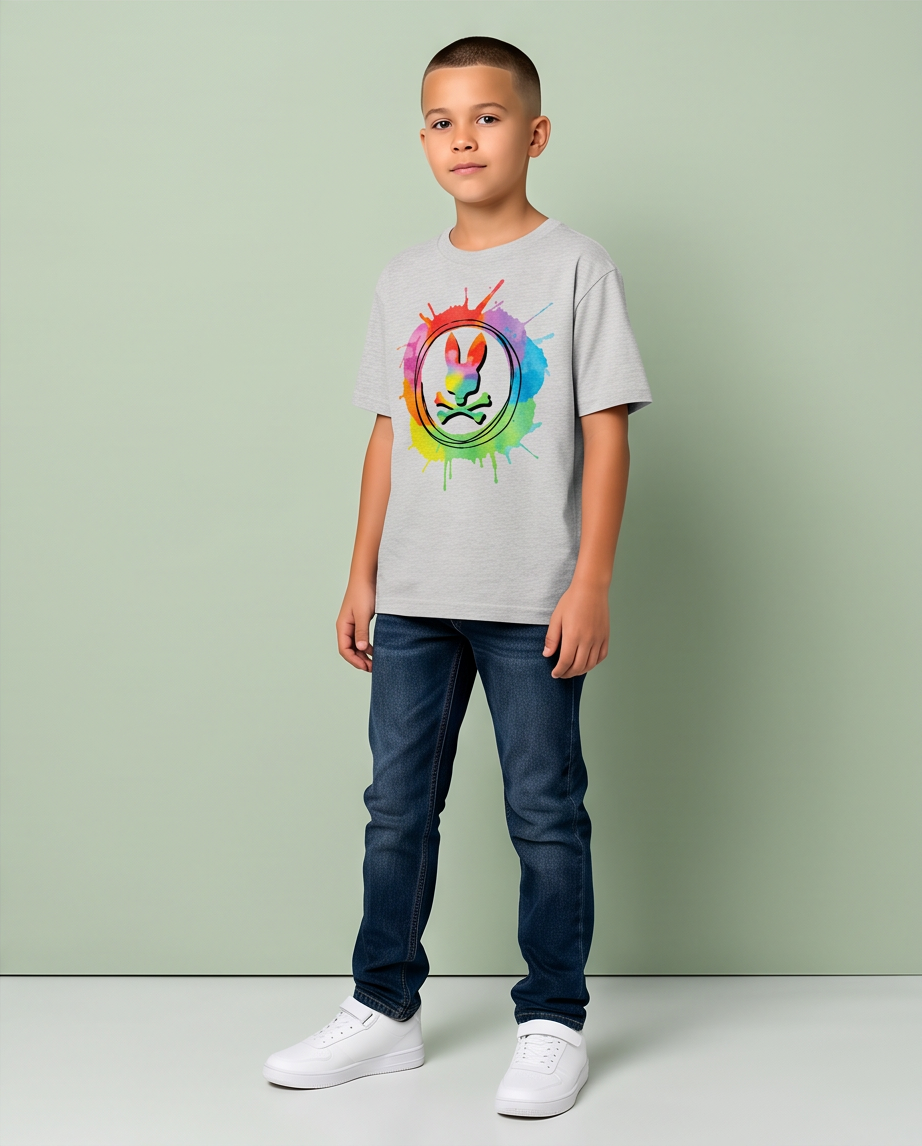 Camiseta Psycho Bunny Rainbow Splash Oversize Niños Verde Seco - Vista completa modelo