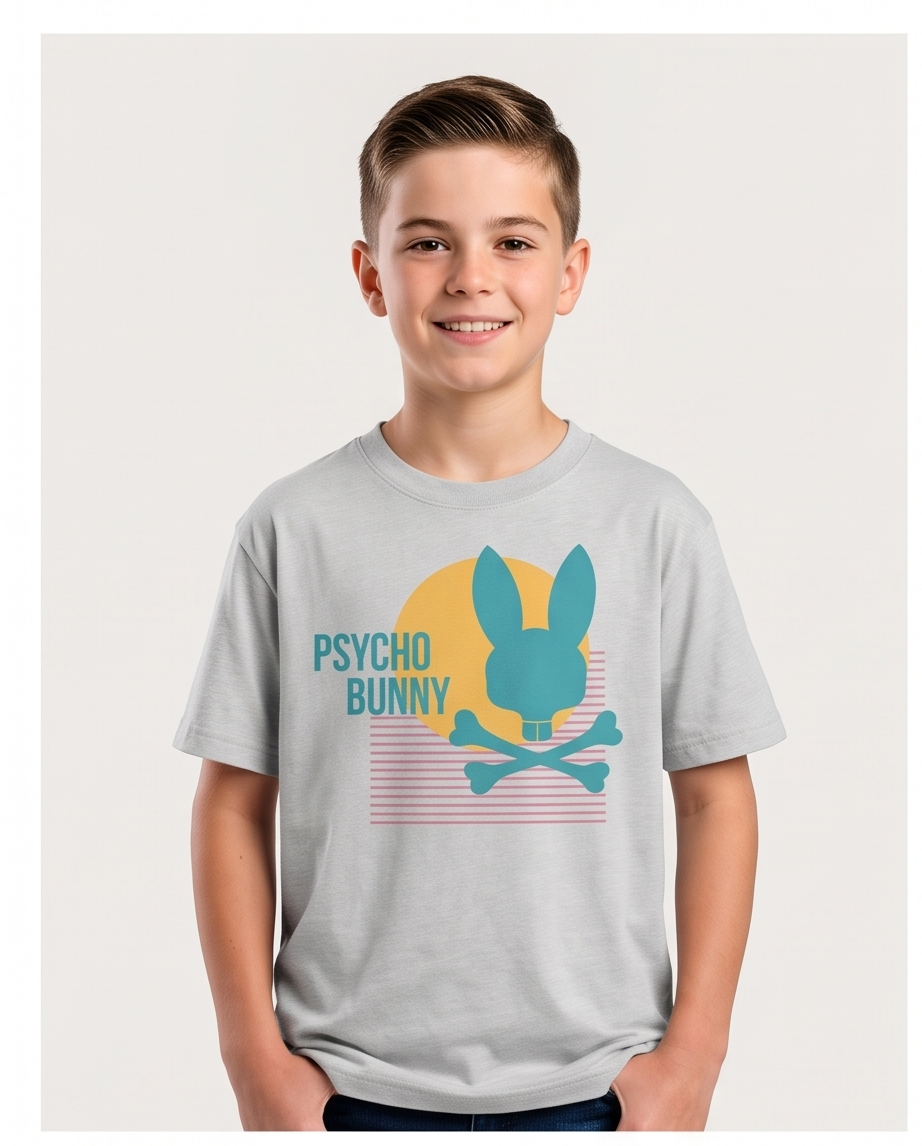 Camiseta Psycho Bunny Retro Sunset Oversize Niños Verde Seco - Vista frontal modelo