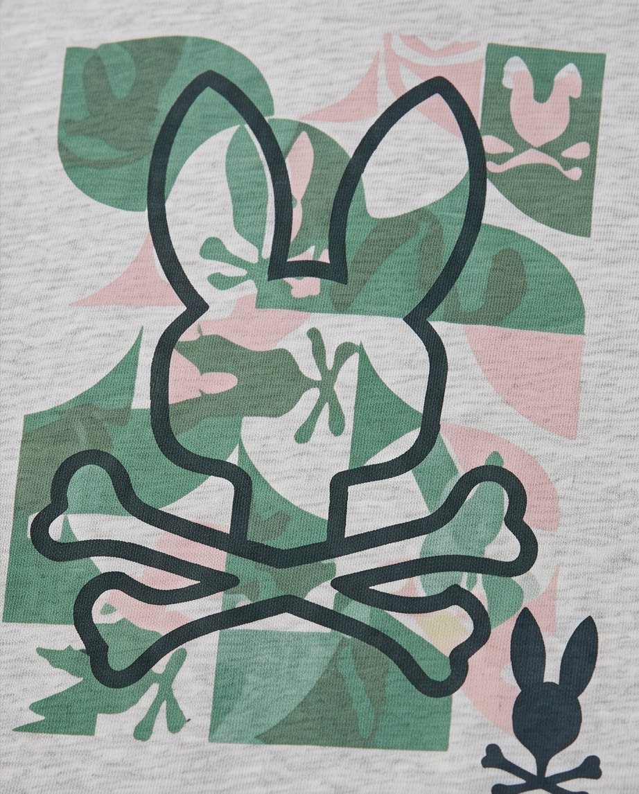 Camiseta Psycho Bunny Tropical Camo Skull Oversize Niños Verde Seco - Detalle estampado