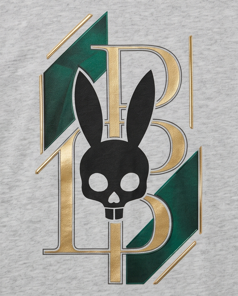 Camiseta Psycho Bunny PB Monogram Luxury Oversize Niños Verde Seco - Detalle estampado
