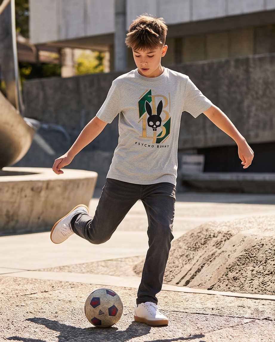 Camiseta Psycho Bunny PB Monogram Luxury Oversize Niños Verde Seco - Lifestyle exterior