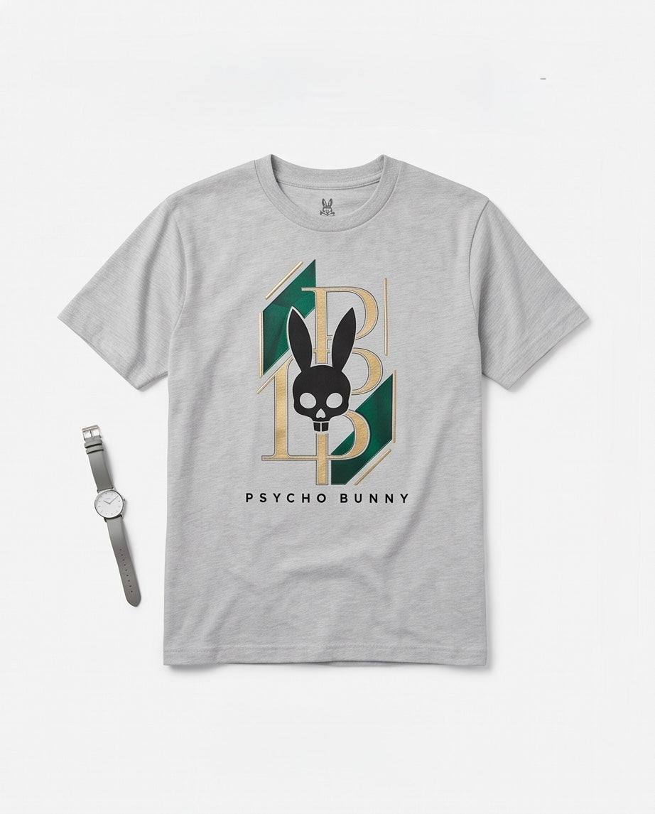 Camiseta Psycho Bunny PB Monogram Luxury Oversize Niños Verde Seco - Vista plana