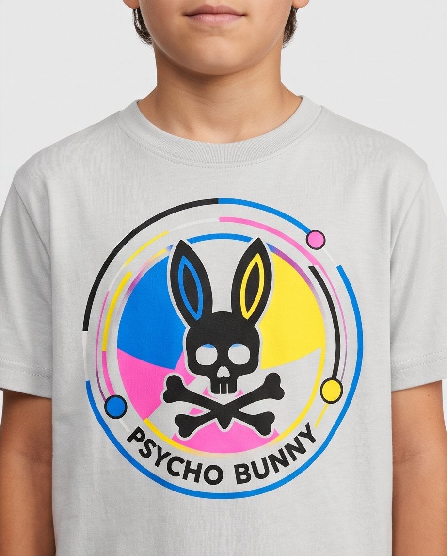 Camiseta Psycho Bunny Circle CMYK Oversize Niños Verde Seco - Detalle estampado