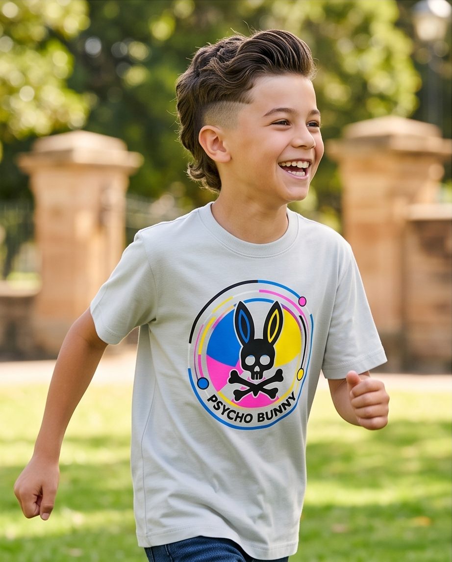 Camiseta Psycho Bunny Circle CMYK Oversize Niños Verde Seco - Lifestyle exterior