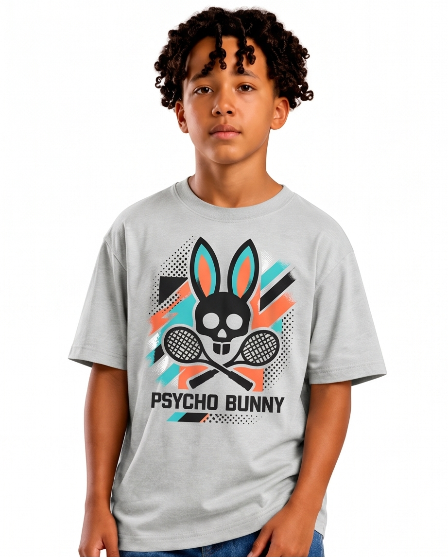 Camiseta Psycho Bunny Tennis Skull Oversize Niños Verde Seco - Vista frontal