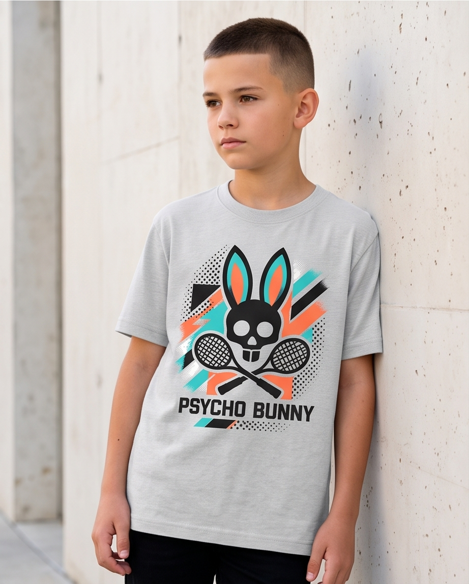 Camiseta Psycho Bunny Tennis Skull Oversize Niños Verde Seco - Lifestyle urbano