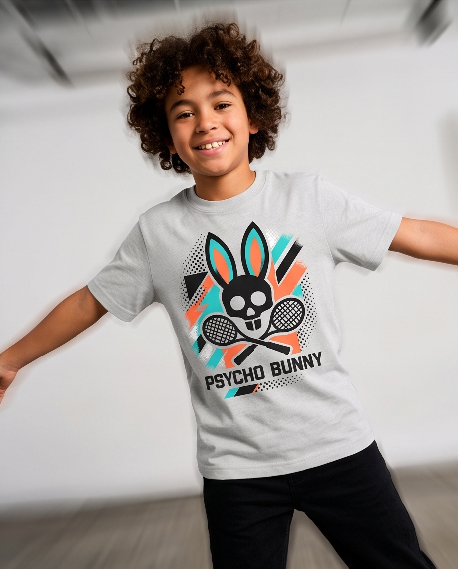 Camiseta Psycho Bunny Tennis Skull Oversize Niños Verde Seco - Acción