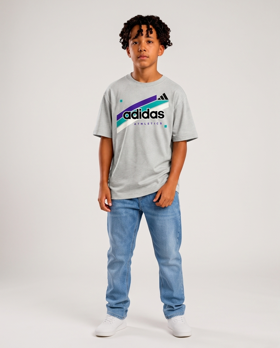 Camiseta Adidas Athletics Retro Oversize Niños Verde Seco - Vista completa