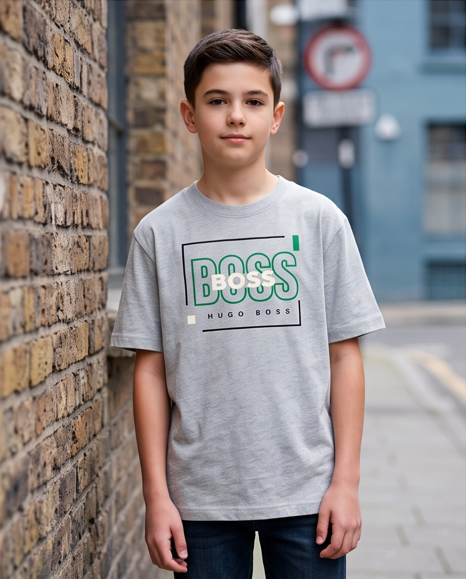 Camiseta Hugo Boss Box Logo Verde Oversize Niños Verde Seco - Vista lifestyle