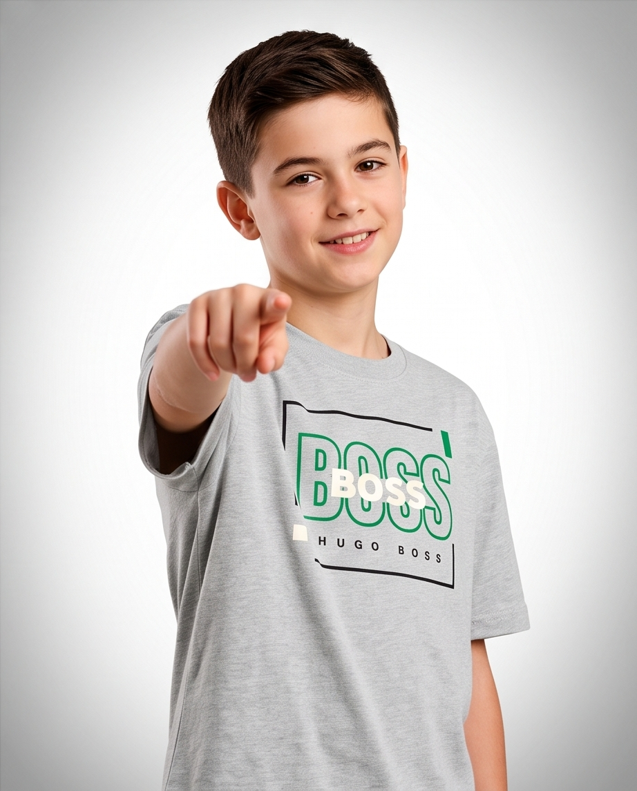 Camiseta Hugo Boss Box Logo Verde Oversize Niños Verde Seco - Vista modelo