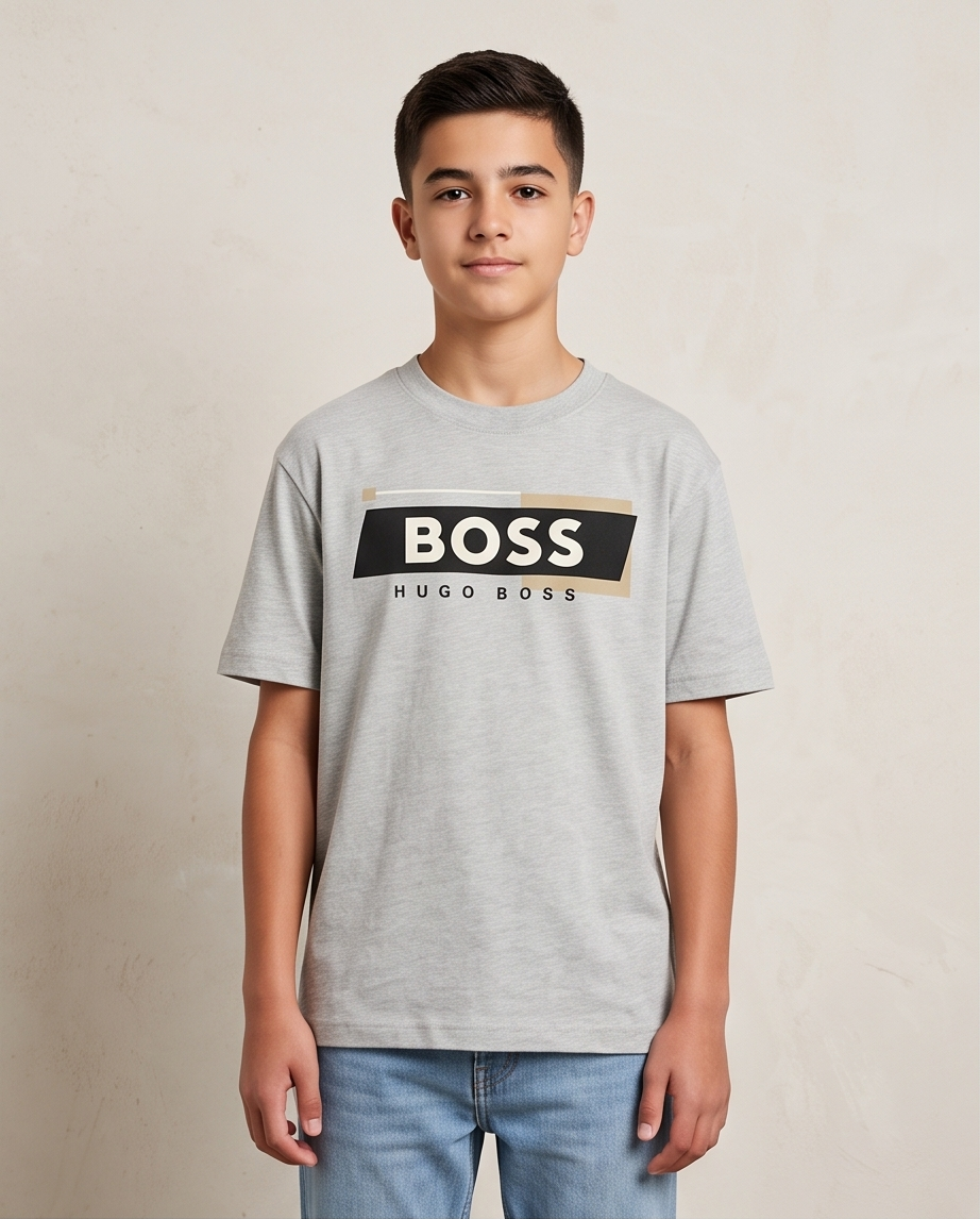 Camiseta Hugo Boss Box Logo Oversize Niños Gris - Vista frontal