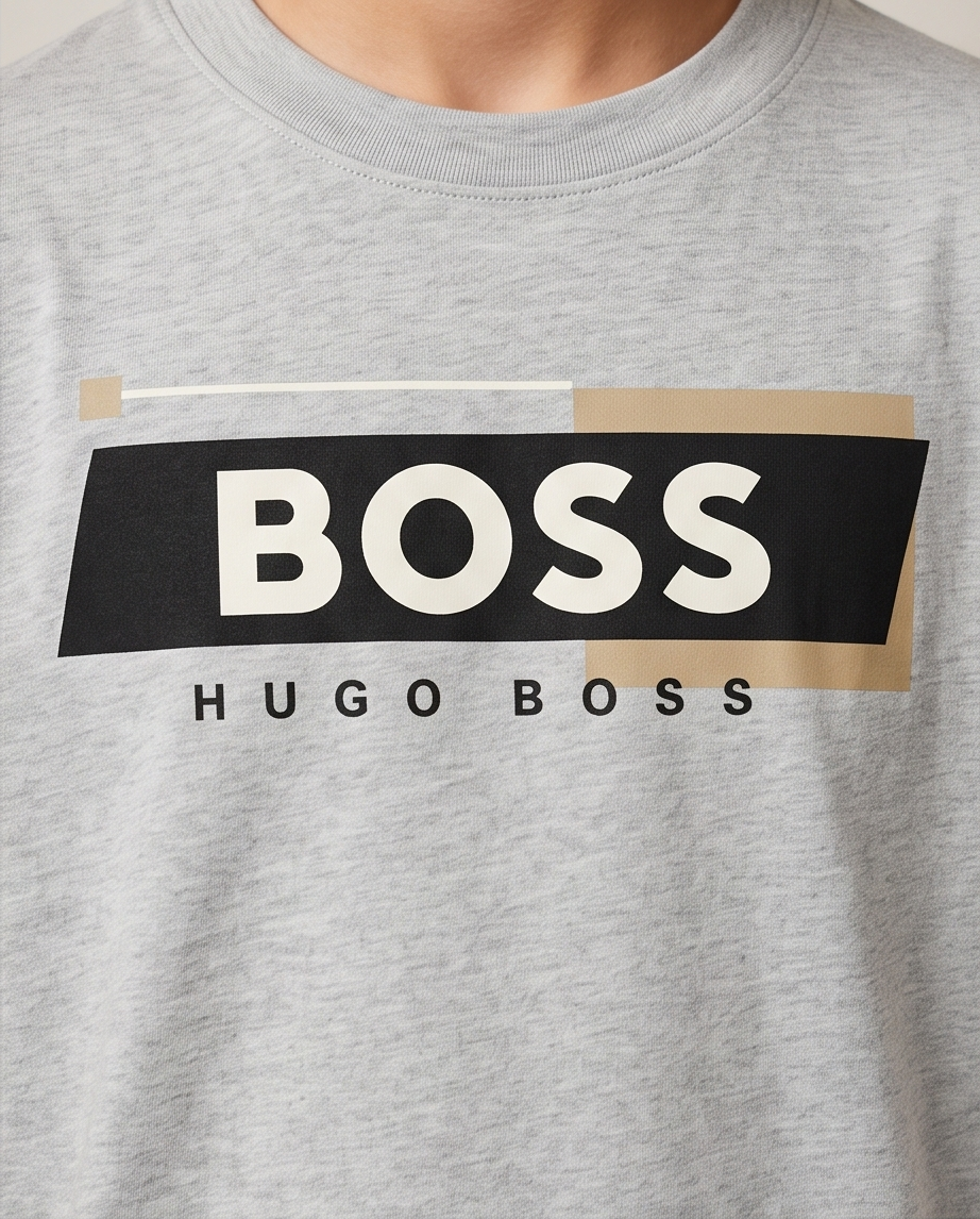 Camiseta Hugo Boss Box Logo Oversize Niños Gris - Detalle estampado