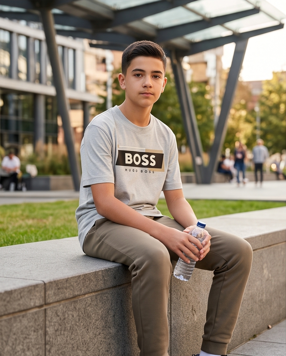 Camiseta Hugo Boss Box Logo Oversize Niños Gris - Vista lifestyle