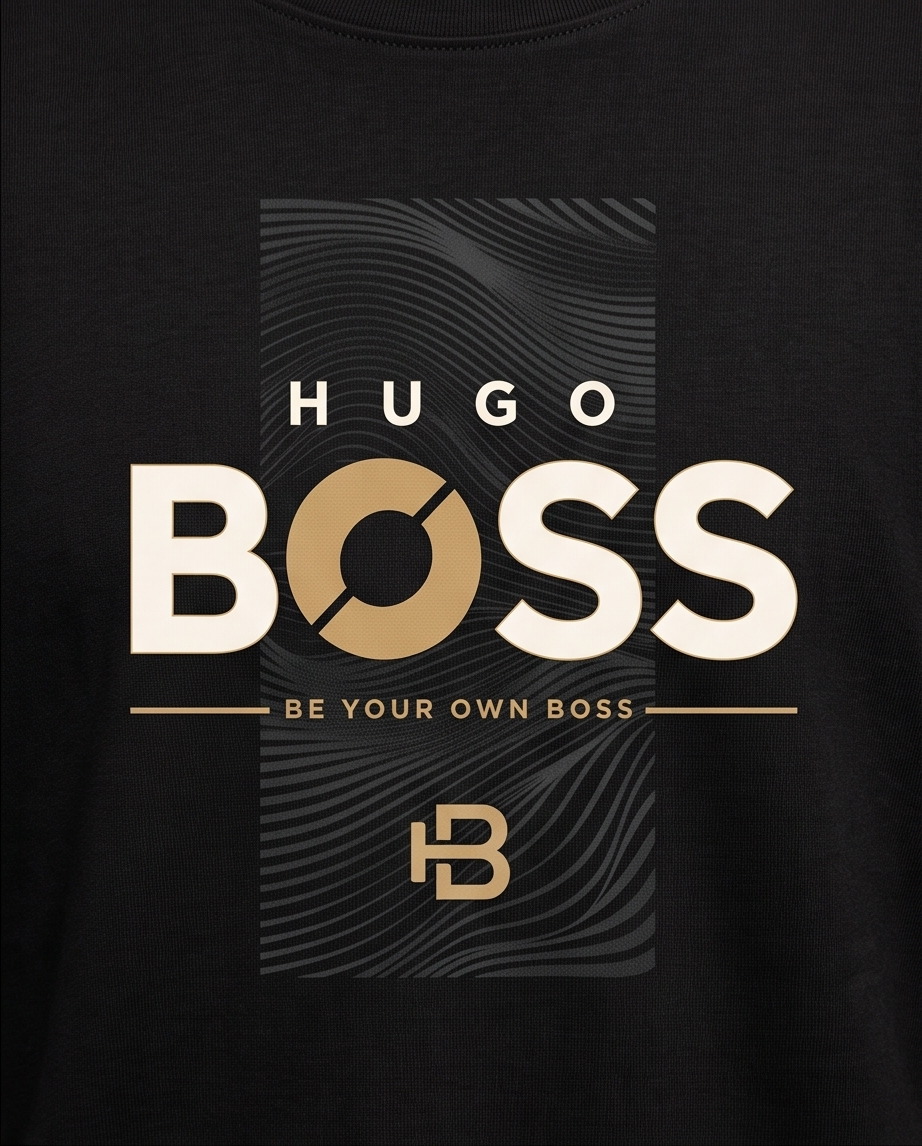 Camiseta Hugo Boss BOSS Be Your Own Boss Gold HB Monogram Wave Negro - Detalle estampado busto close-up