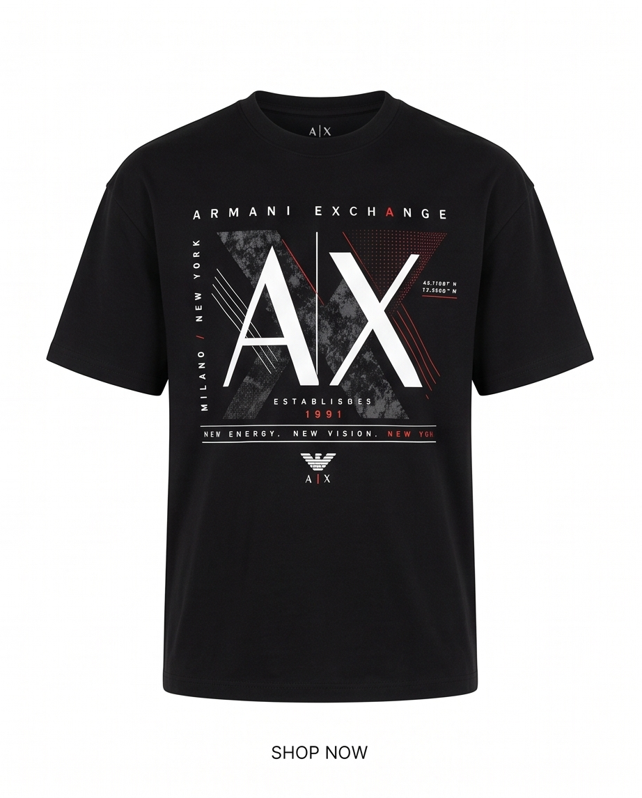 Camiseta Armani Exchange AX Established 1991 Red Accent Negro - Vista plana fondo blanco