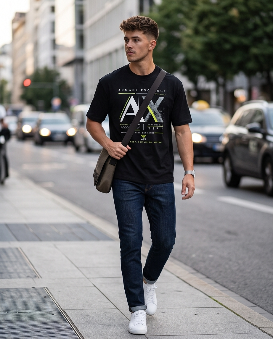 Camiseta Armani Exchange AX Established 1991 New Energy New Vision Negro - Detalle estampado busto