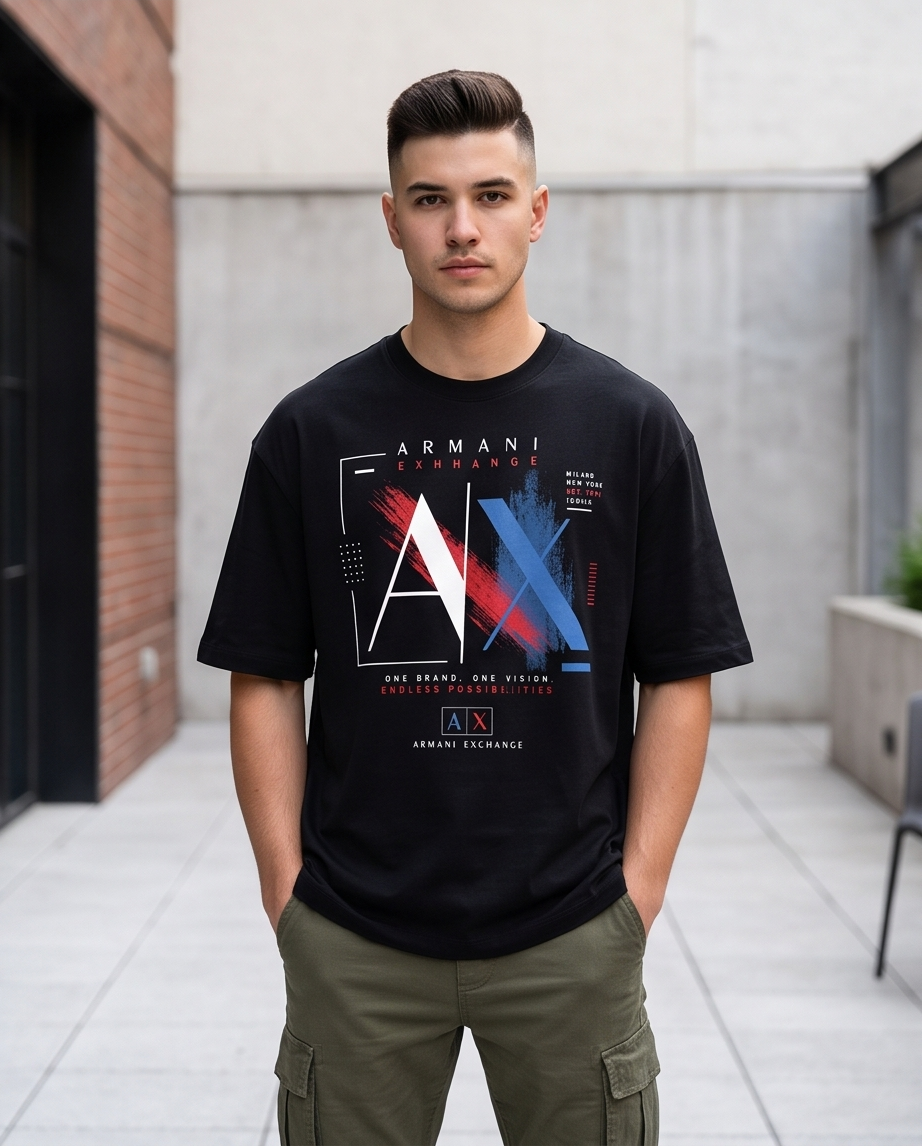Camiseta Oversize Angel Caido Triangulo Rojo Drip Negro - Vista plana fondo blanco