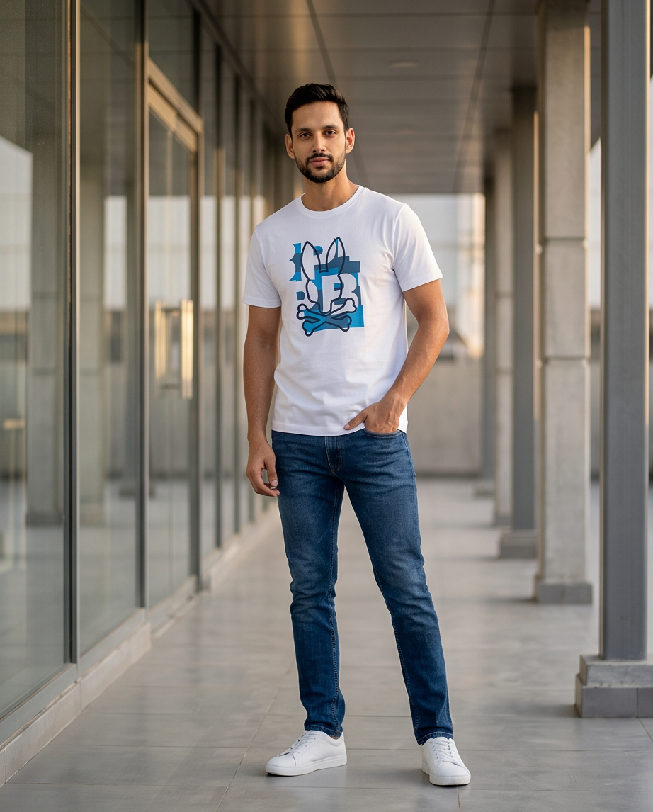 Camiseta Psycho Bunny blanca hombre - vista frontal completa